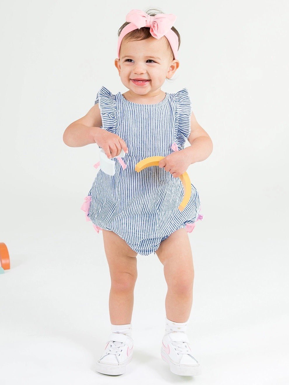 Blue Seersucker Classic Ruffle Romper - Little Baby