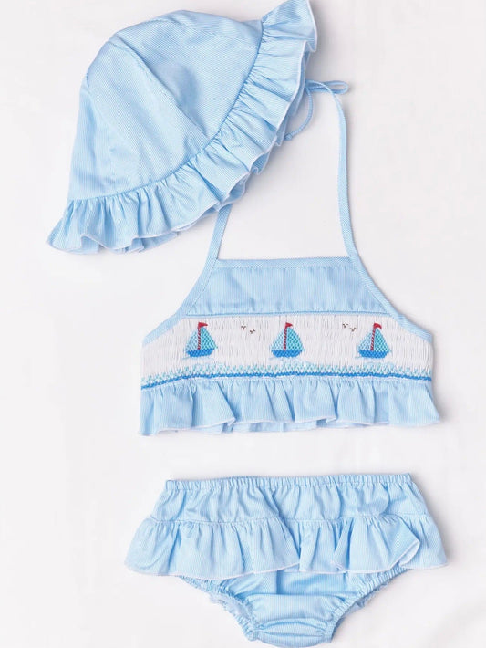 Blue Striped Sailboats Sunsuit Set - Little Baby