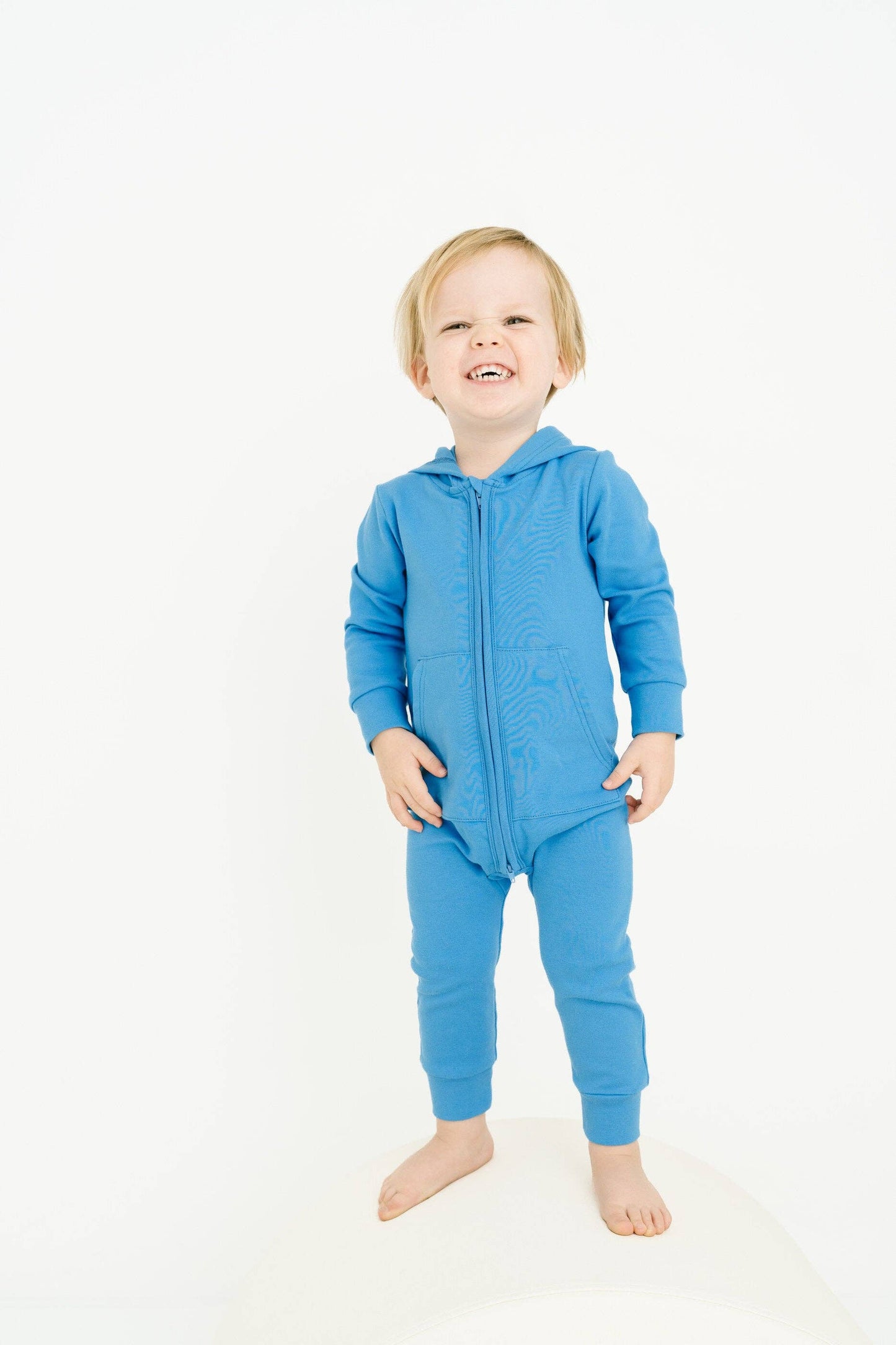 Zip Up Hooded Romper | Cobalt