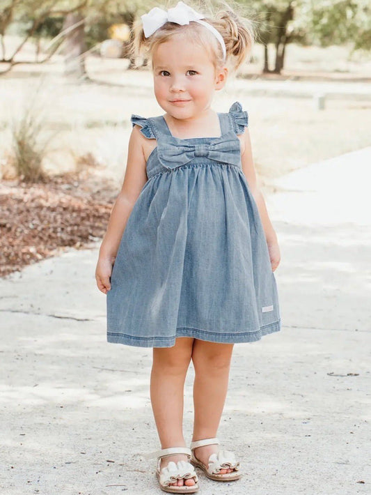 Denim Flutter Bow Dress - Little Baby