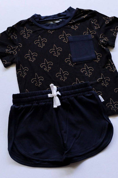 Fleur de lis Bamboo Varsity Short Set