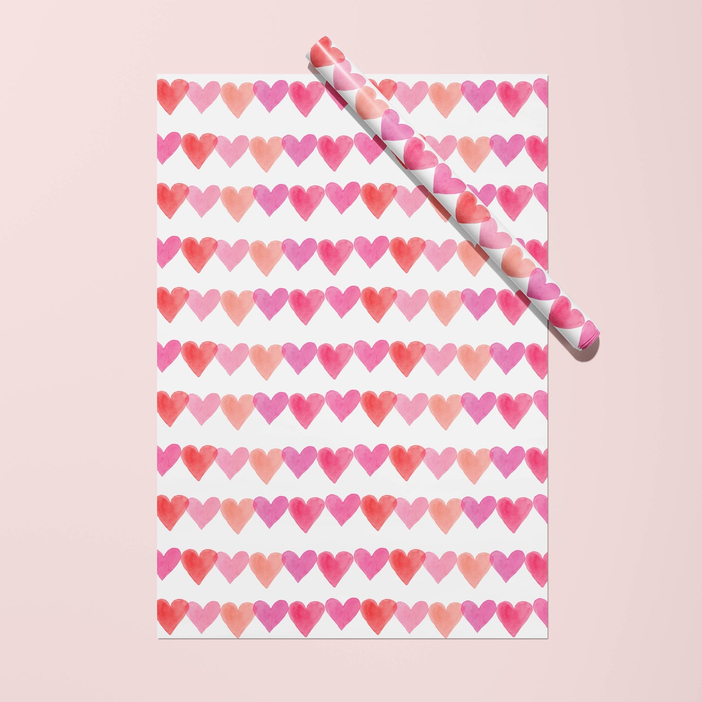 Pink Watercolor Hearts Gift Wrap