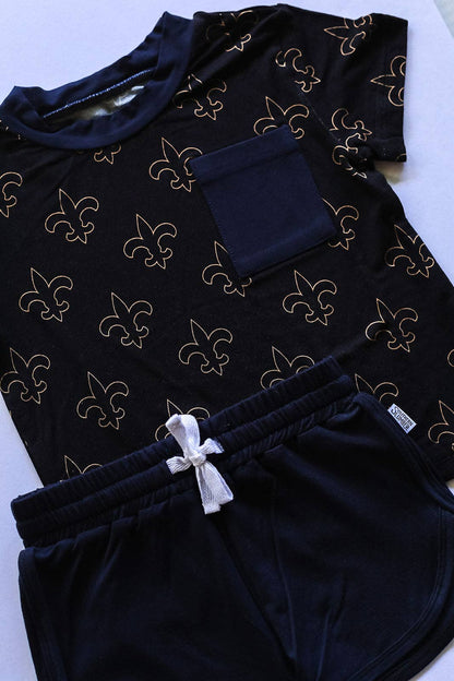 Fleur de lis Bamboo Varsity Short Set