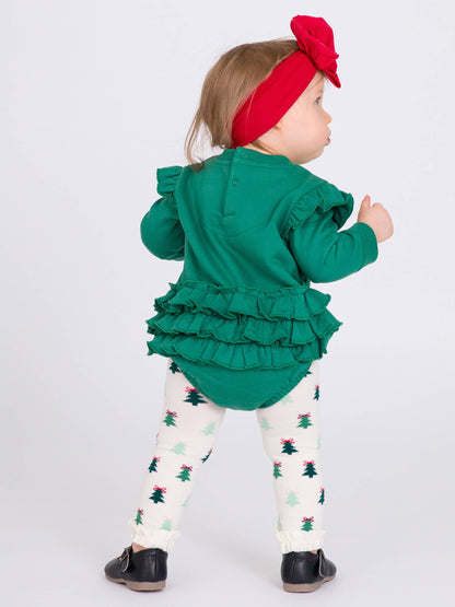 Girls Spruced Up Christmas Tree Patterned Footless Ruffle Tights