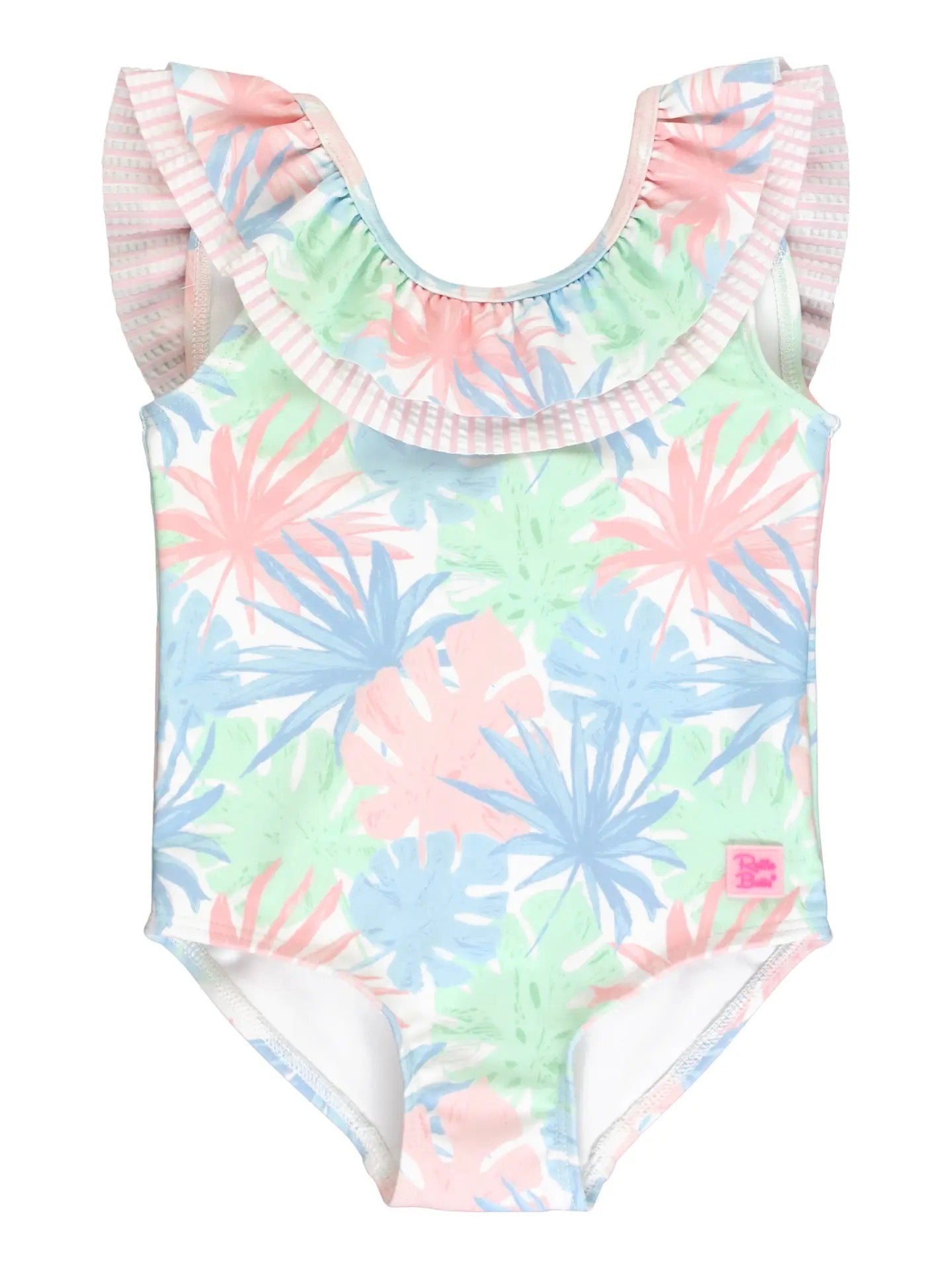 Girls Pastel Palms Scoopback Ruffle One Piece - Little Baby