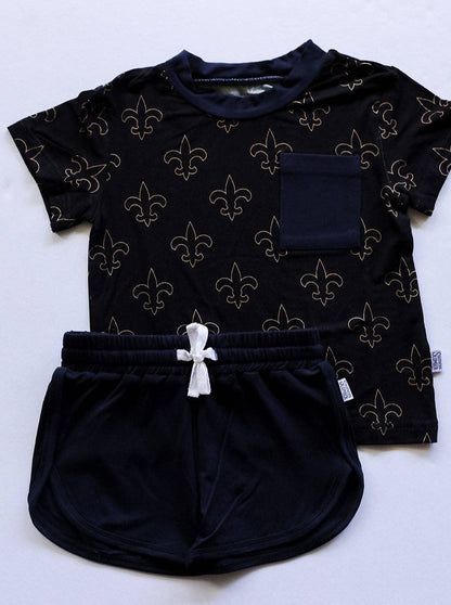 Fleur de lis Bamboo Varsity Short Set